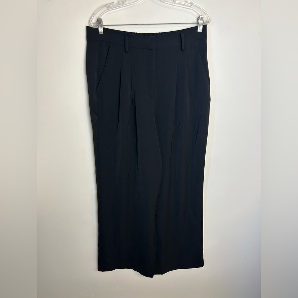 French Connection Black Wide-Leg Trousers Pants Size L Workwear Office Career